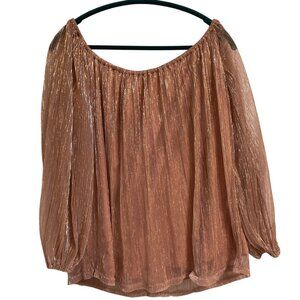 Women's WILLOW + ROOT Pink & Gold Shimmer Off Shoulder Top Size XL